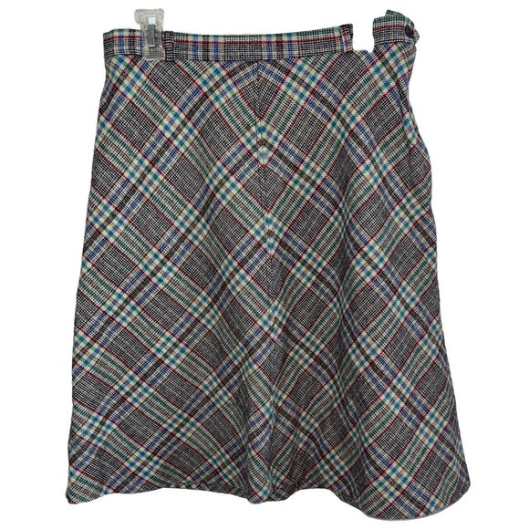 Hunters Sportswear Vintage Skirt Wool Laid Button Zip Belt, Loops Retro Sz 16 - Picture 1 of 7